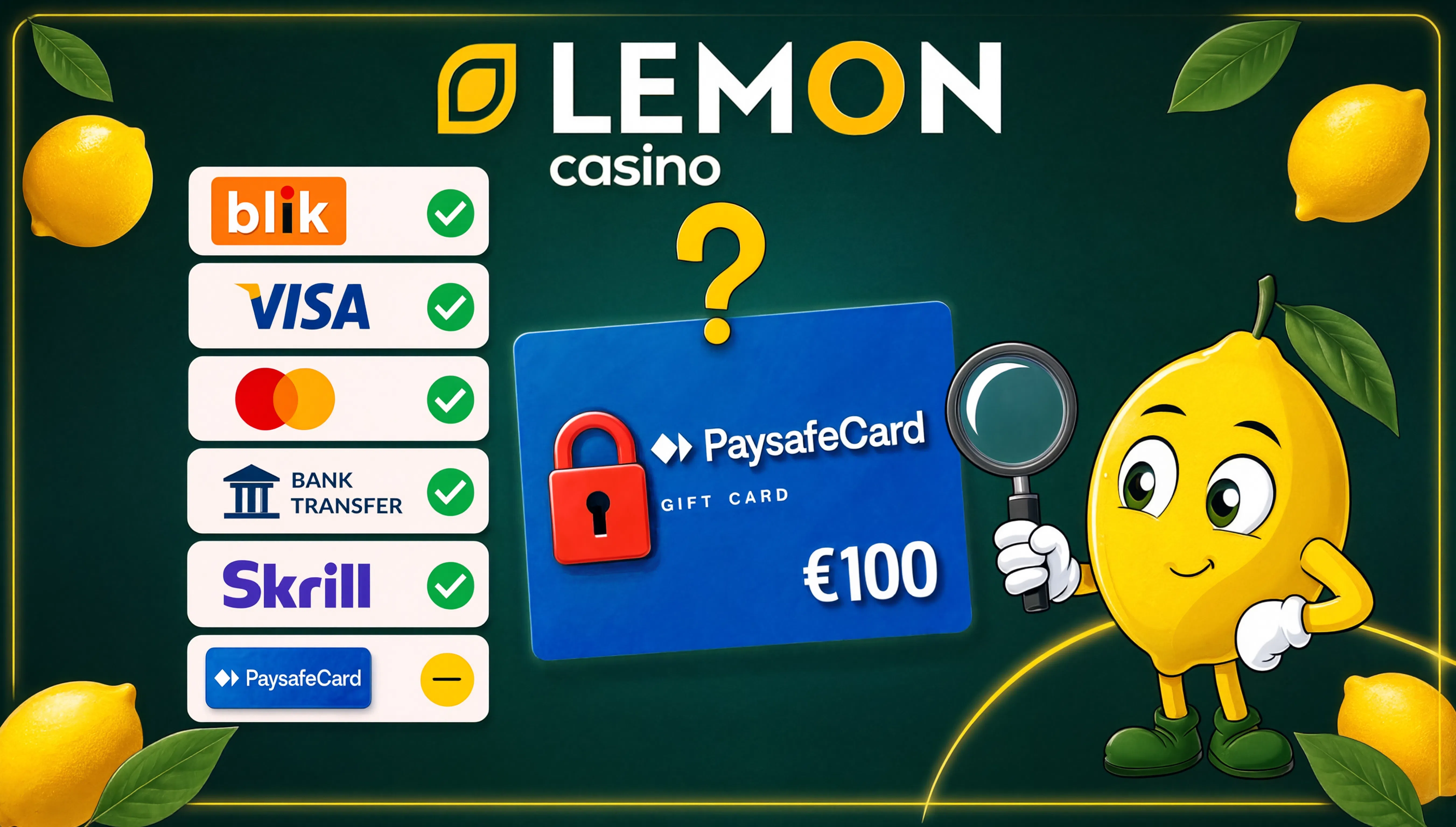 Czy Paysafecard działa w Lemon Casino, tabela faktów i licencja
