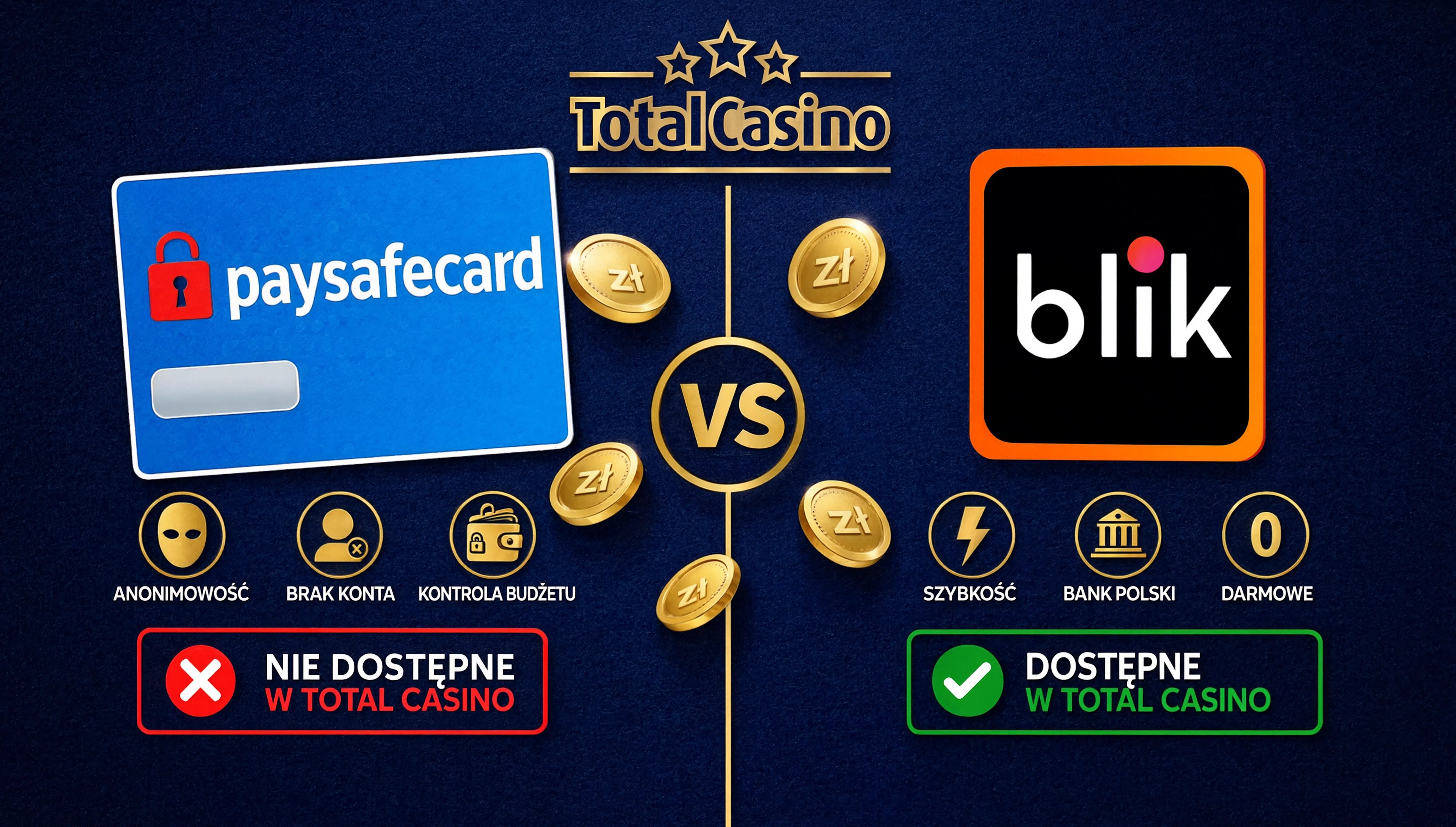 Porównanie kosztów i czasu: paysafecard przez Skrill kontra BLIK w Total Casino