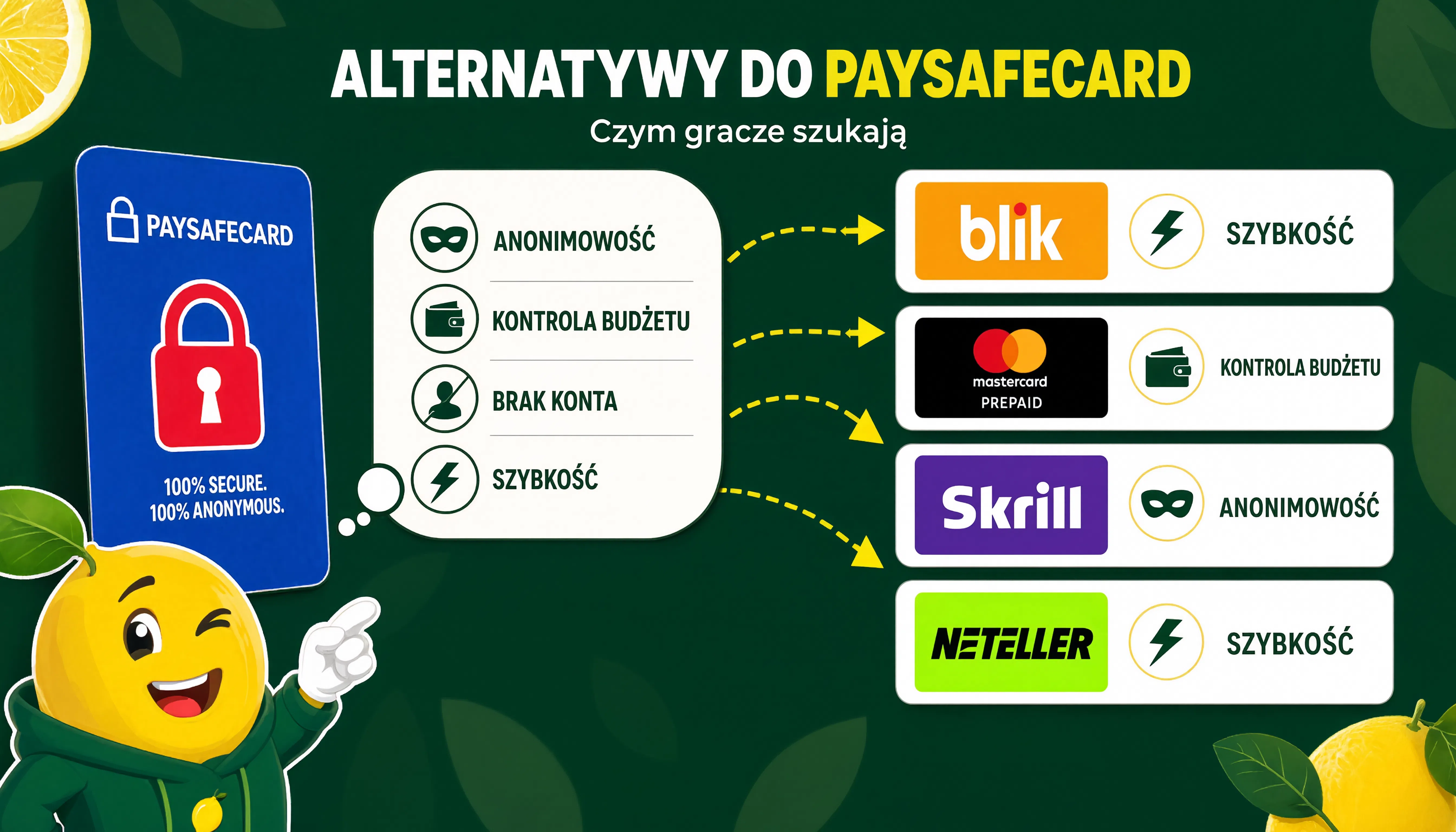 Alternatywne metody płatności zamiast Paysafecard w Lemon Casino