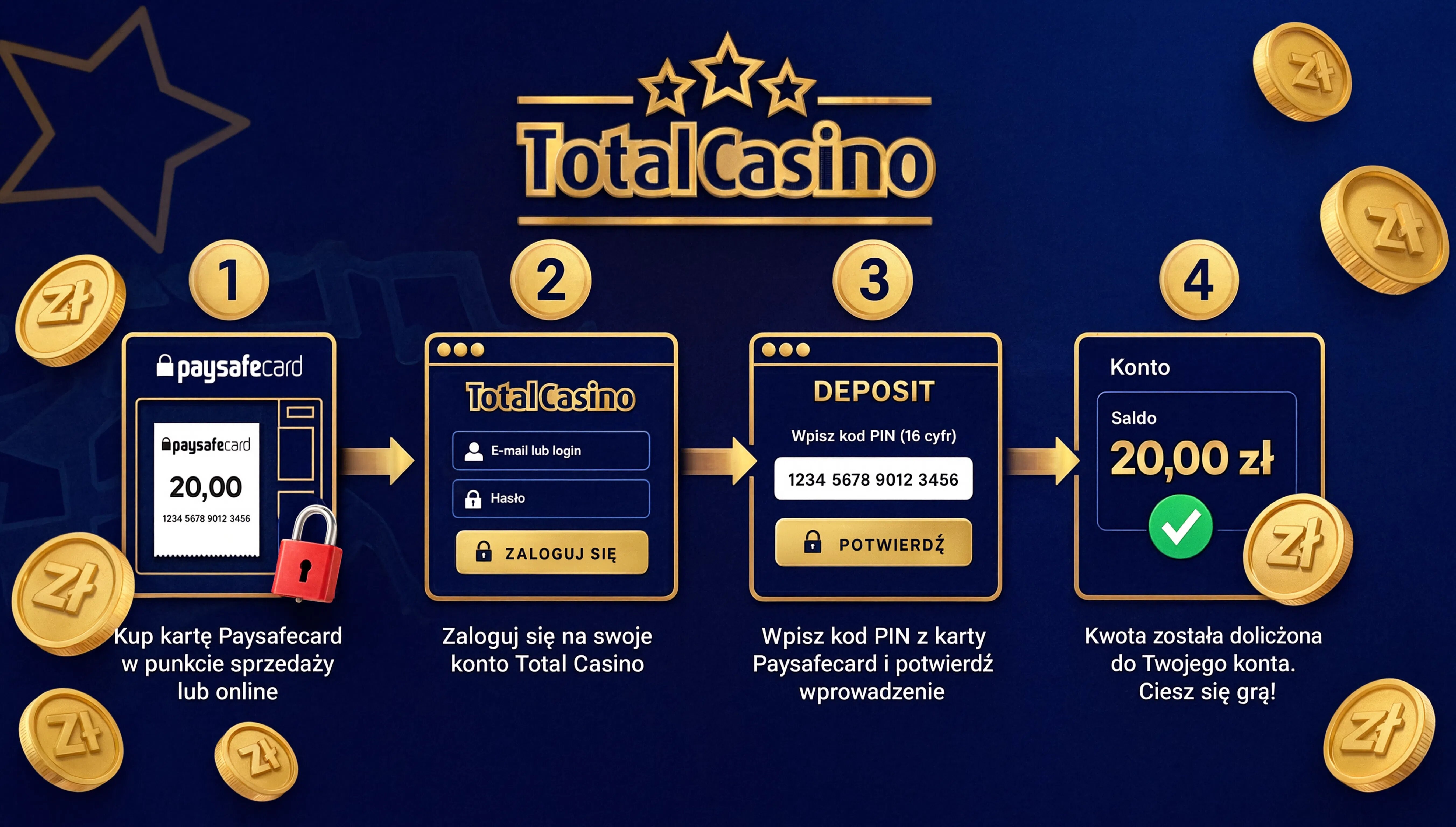 Instrukcja wpłaty paysafecard na Total Casino przez Skrill krok po kroku